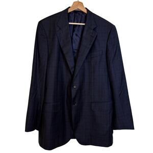 Daniel Cremieux By Loro Piana Plaid Wool Blazer Size 44 Navy Blue Formal Luxury
